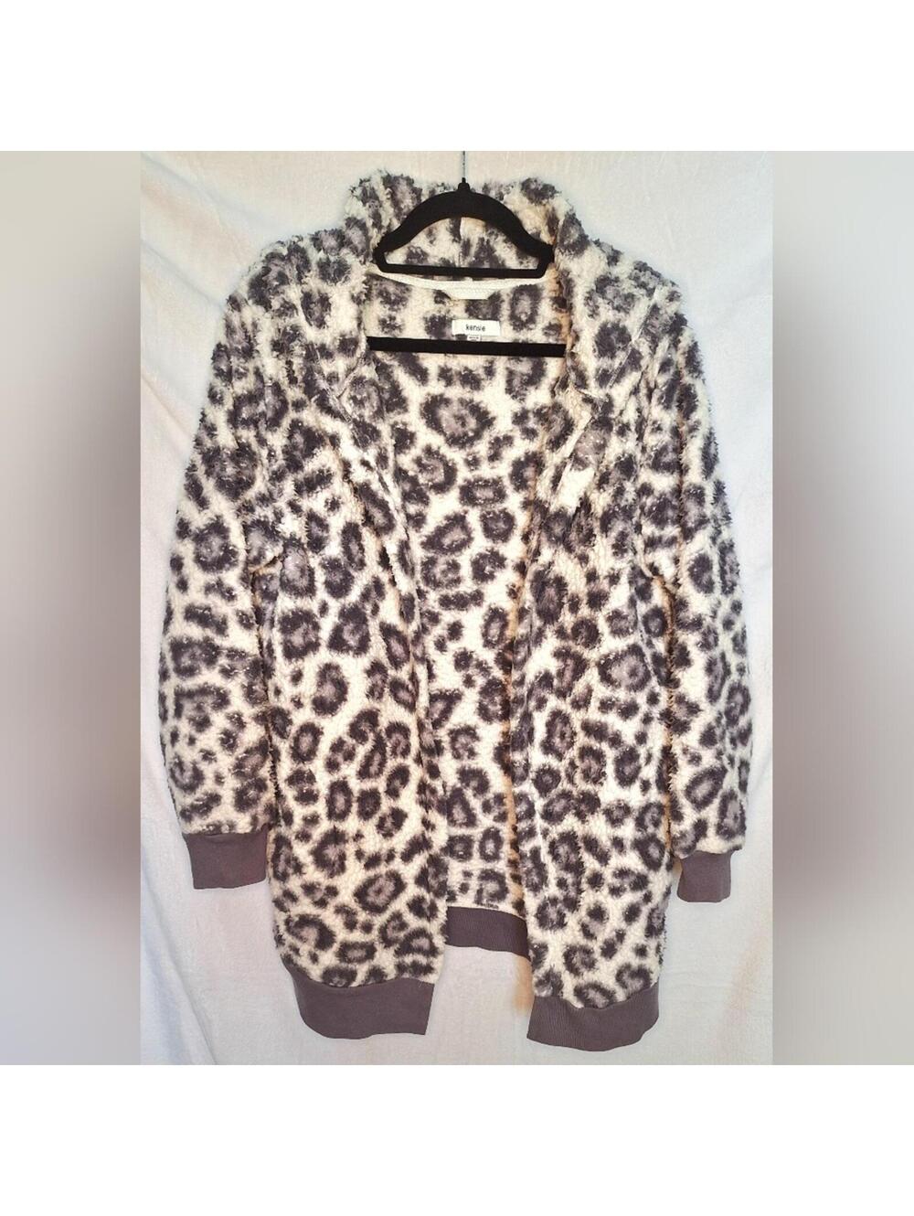 Kensie Women's Leopard Print Plush or Fleece Jacket Cardigan - S/M